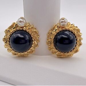 St. John Gold and Navy Earrings, clip Classy beauties